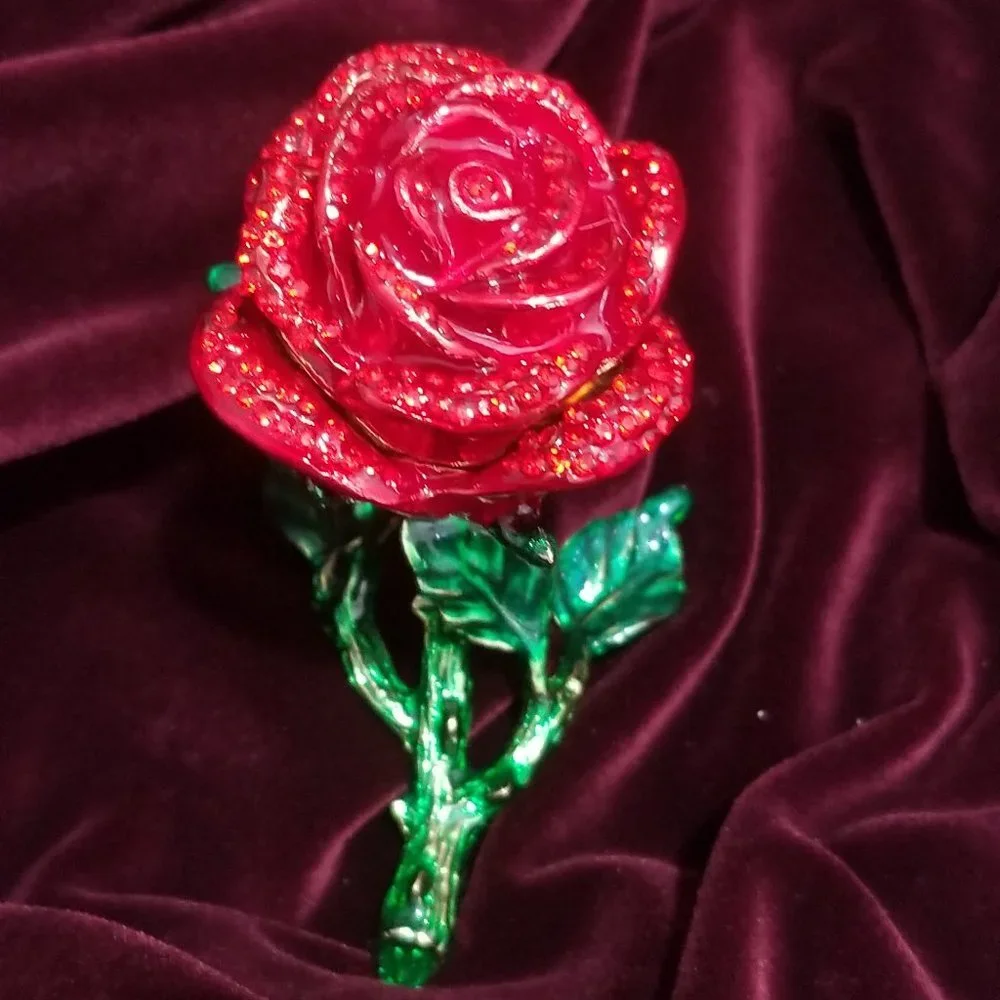 Enamel & Austrian Crystal Rose Ring Gift Box